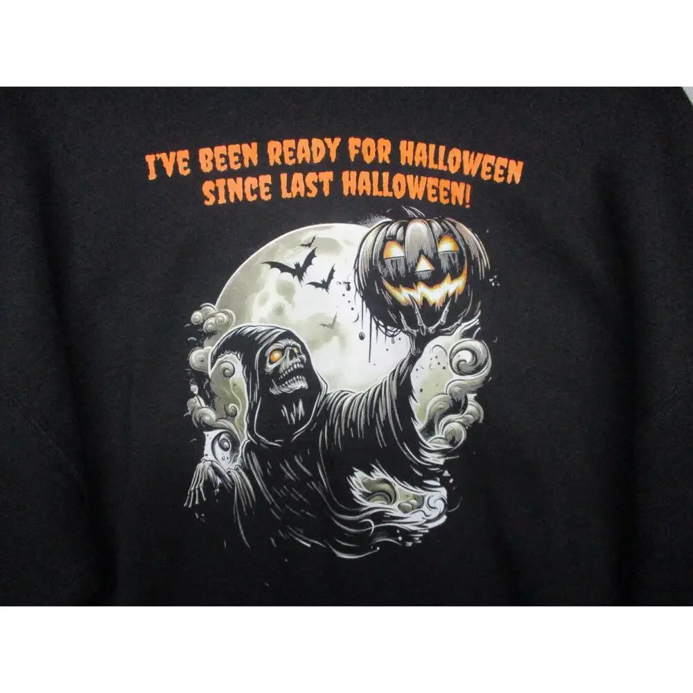 Gildan Black‎ Halloween Skull Spooky Graphic Pullover Hoodie Unisex Size L